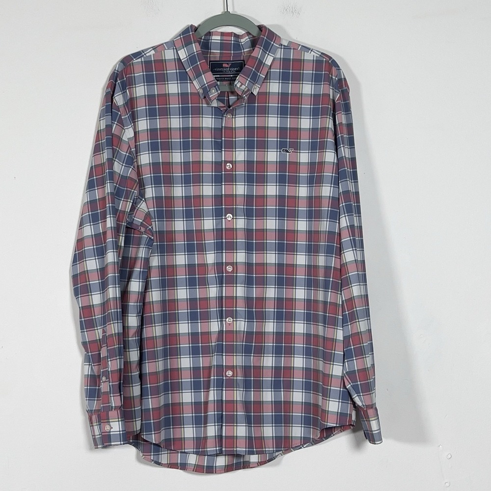 Vineyard Vines Slim Fit Whale Button Down Shirt‎ Mens Sz 2XL Multi Plaid Stretch